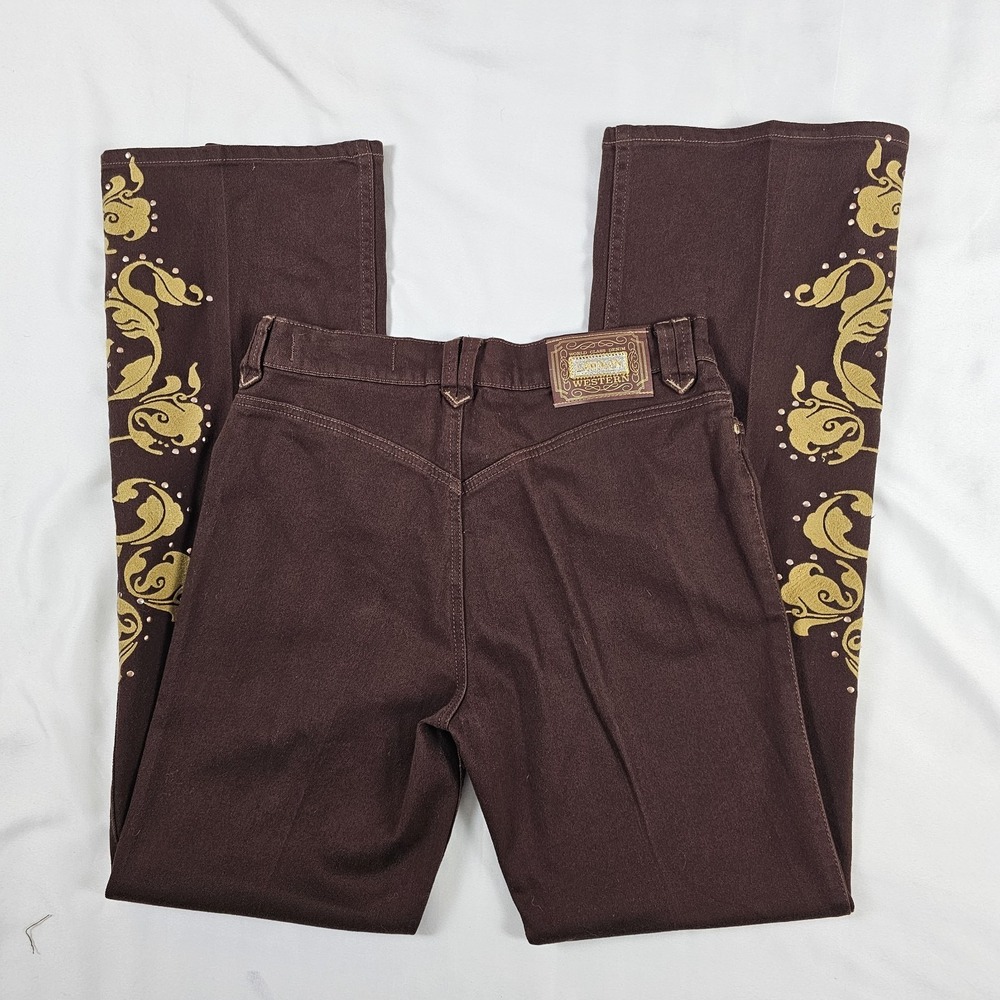 Lawman Western Jeans Brown Denim Embroidered Floral Vine Boot Women's 9 - Picture 5 of 8